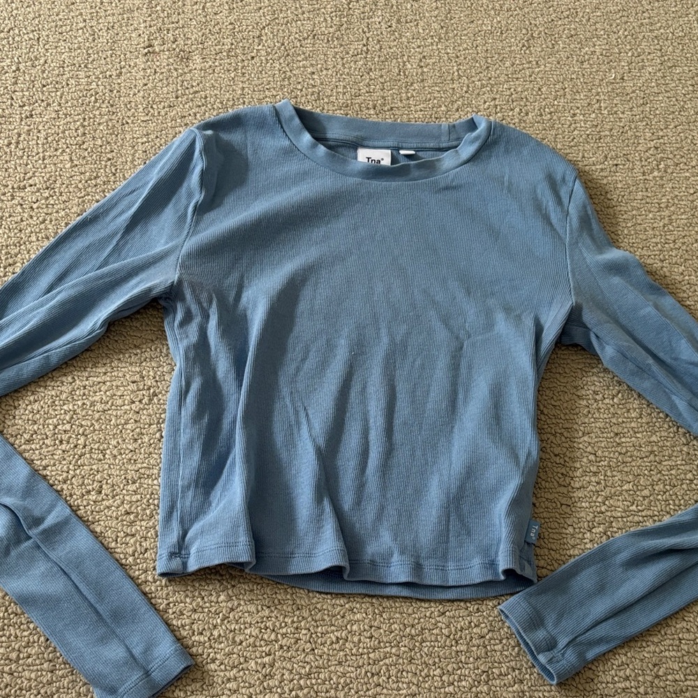 TNA Ribbed Blue Crew Neck Top
